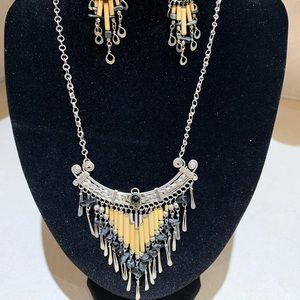 Handcrafted South American wood and metal necklace and earring set GORGEOUS!